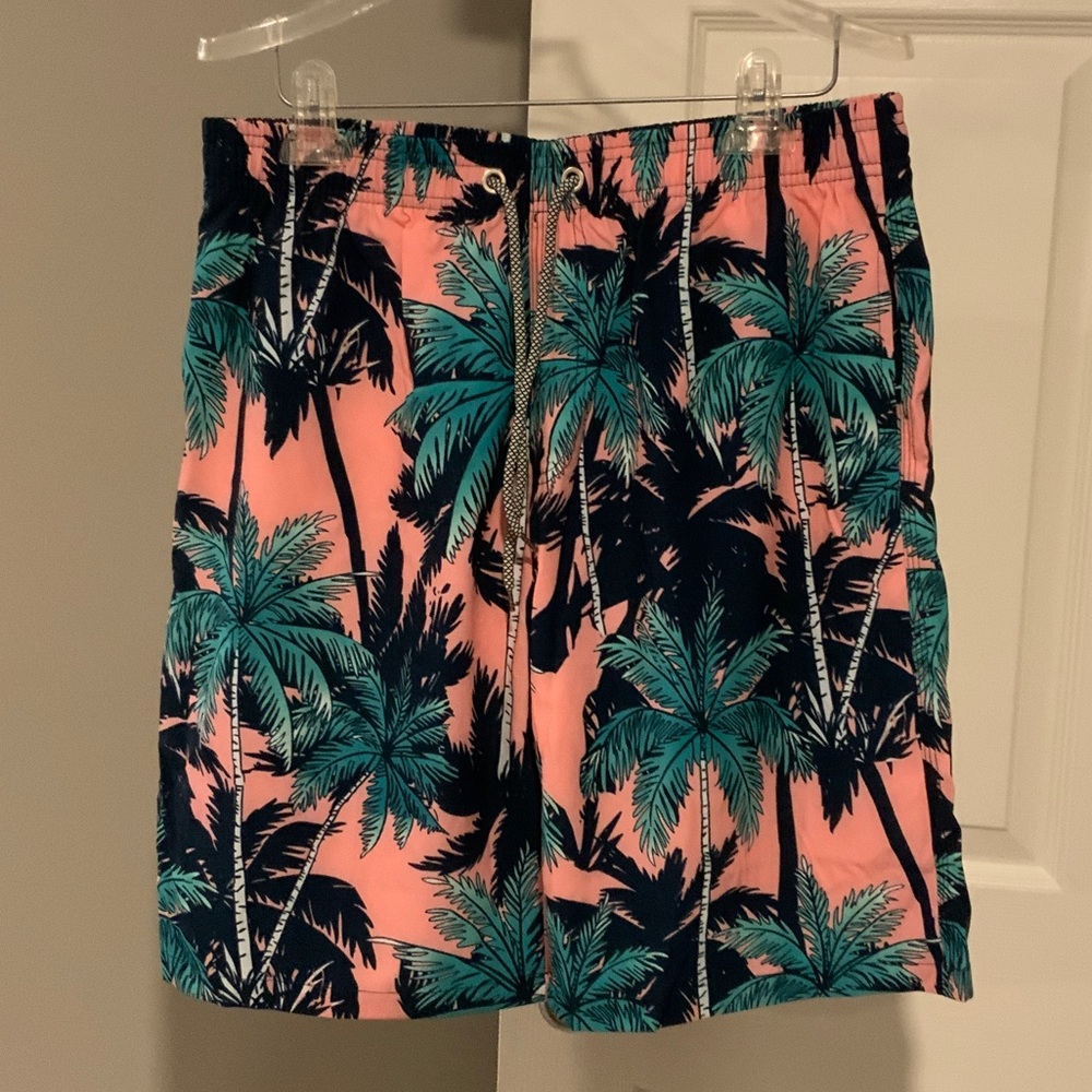 Tropical Palm Print Men’s Swim Trunks